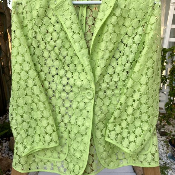 Chico's Jacket Lime Green Lace Cut Out Sheer Button Up 3/4 Sleeves - Picture 3 of 16